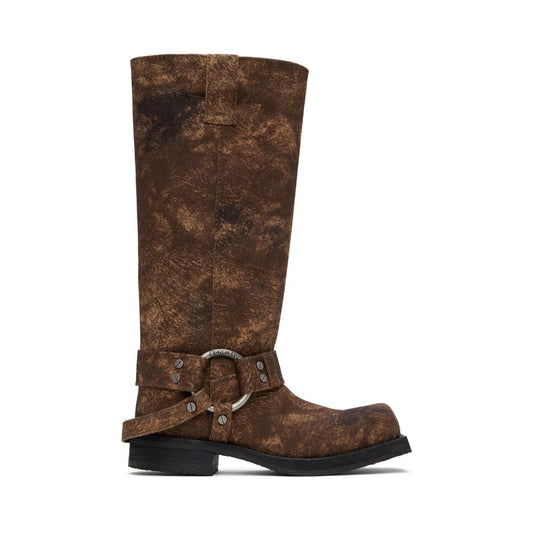 ACNE STUDIOS Brown Buckle Denim Tall Boots