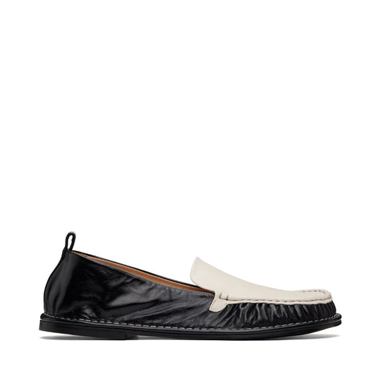 AMI PARIS Black & Off-White Leather Midi Loafers
