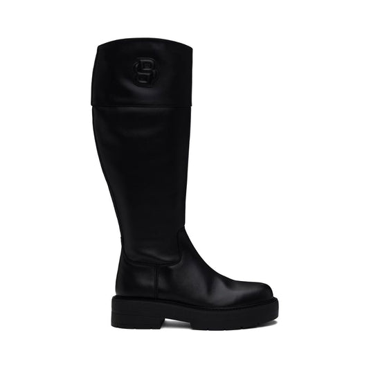 BOSS Black Leather Padded Double Monogram Tall Boots
