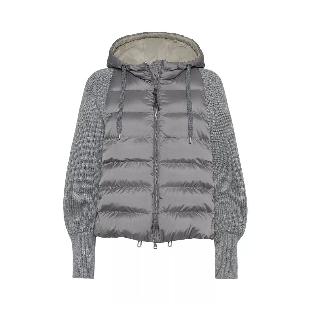 BRUNELLO CUCINELLI Grey Water Resistant Matte Nylon Hooded Down Jacket