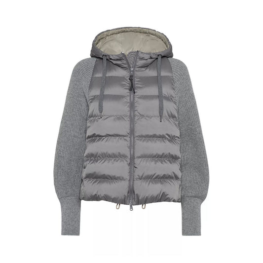 BRUNELLO CUCINELLI Grey Water Resistant Matte Nylon Hooded Down Jacket