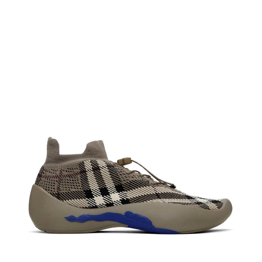 BURBERRY Taupe Check Knit Neptune Sneakers