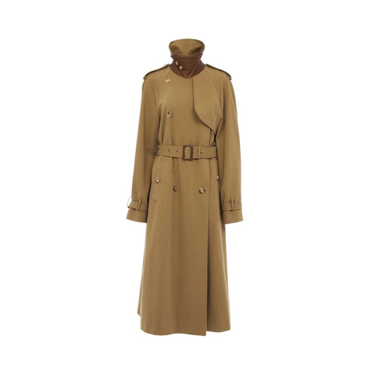 CHLOÉ Past Khaki Long Trench Coat In Cotton Gabardine