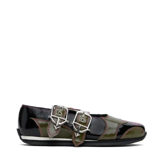 CHOPOVA LOWENA Green & Black Doris Buckle Ballerina Flats