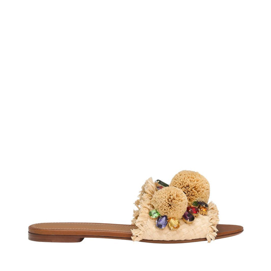 DOLCE&GABBANA Beige Braided Slipper with Fringes