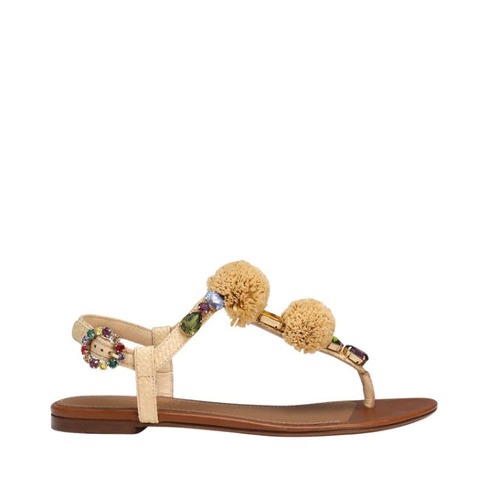 DOLCE&GABBANA Beige Crochet Flip-flops with Stones