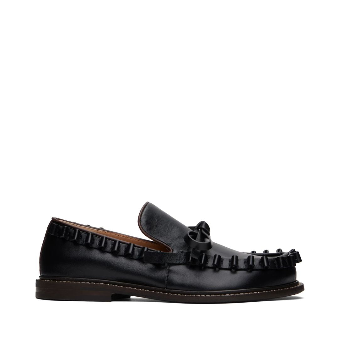 JW ANDERSON Black Ruffle Leather Slip-on Loafers