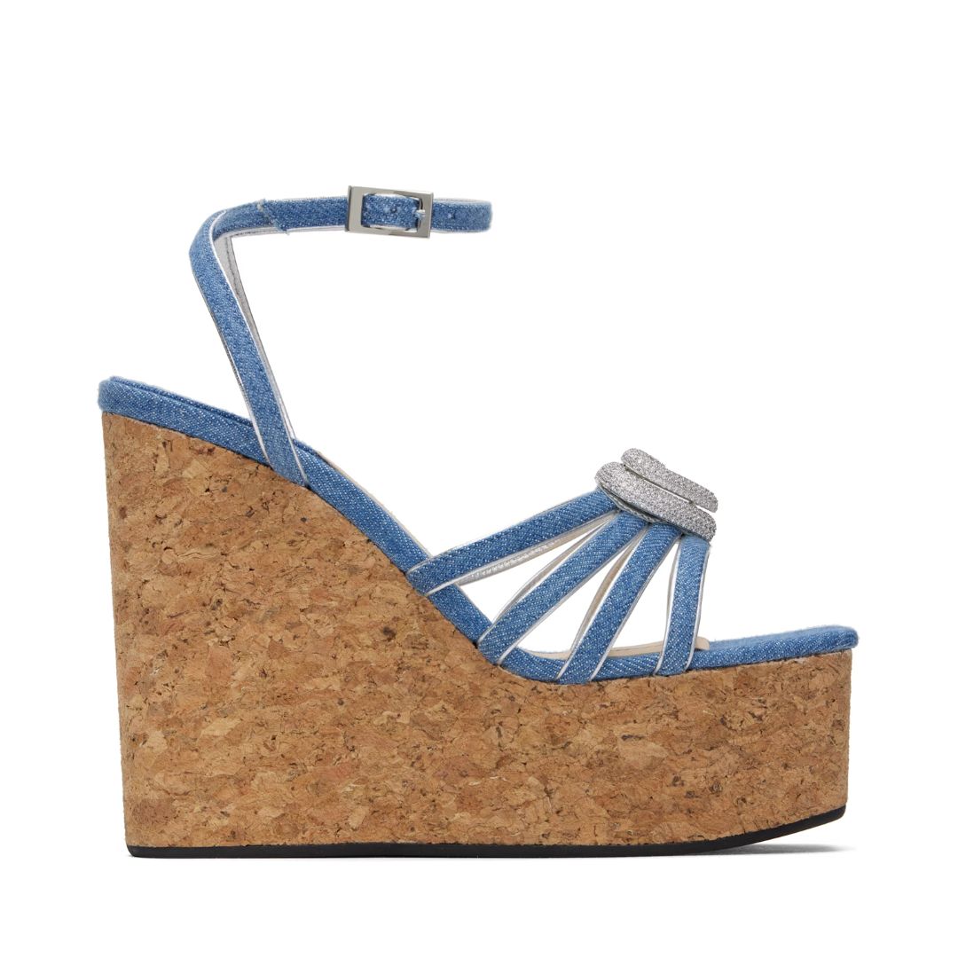 MACH & MACH Blue Double Heart Wedge Heeled Sandals