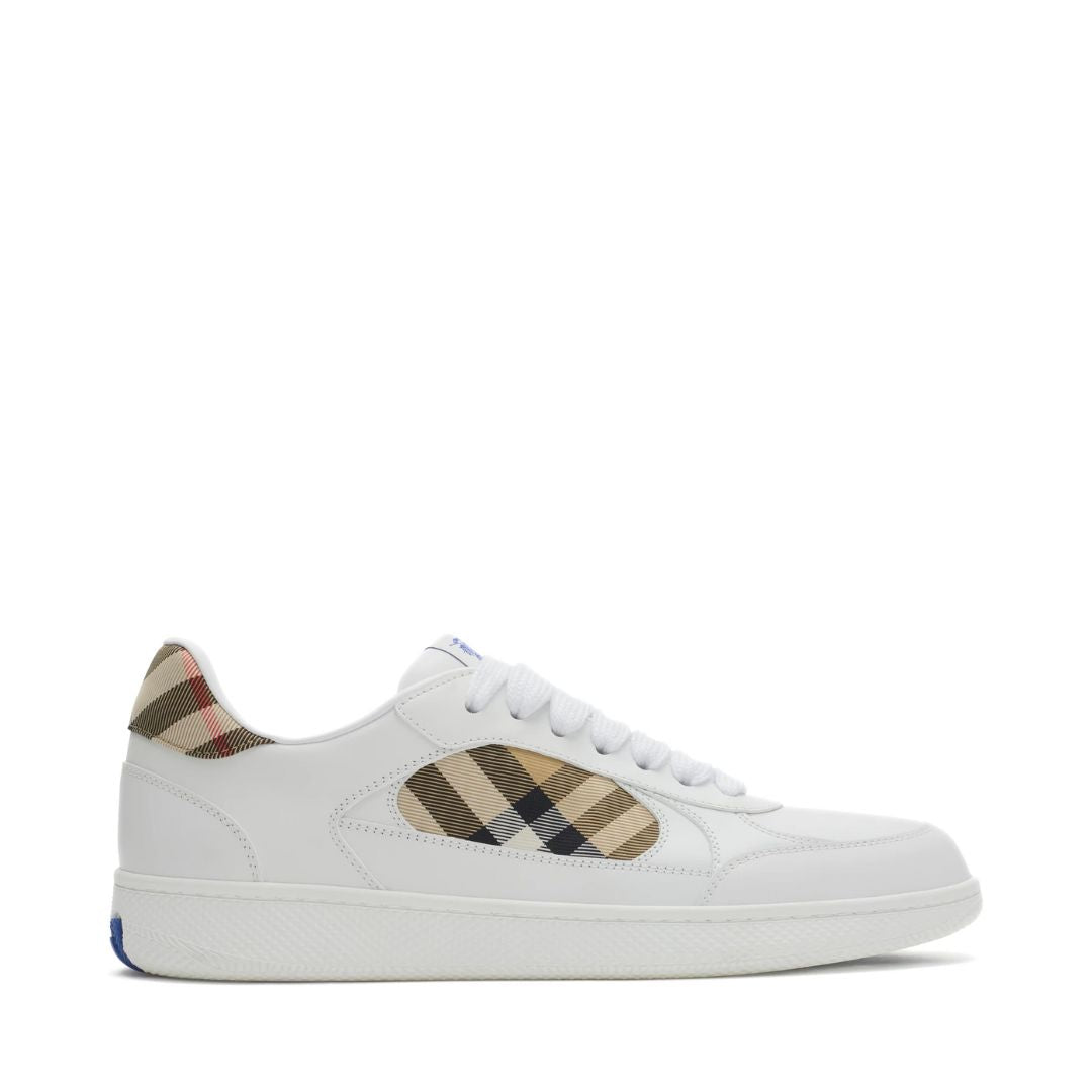 BURBERRY White/Sand Leather and Check Terrace Sneakers​