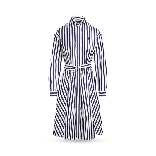 POLO RALPH LAUREN Navy Belted Striped Cotton Shirt Dress