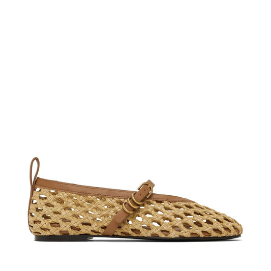 RAG & BONE Beige Spire Woven Faux Leather Mary Jane Ballerina Flats