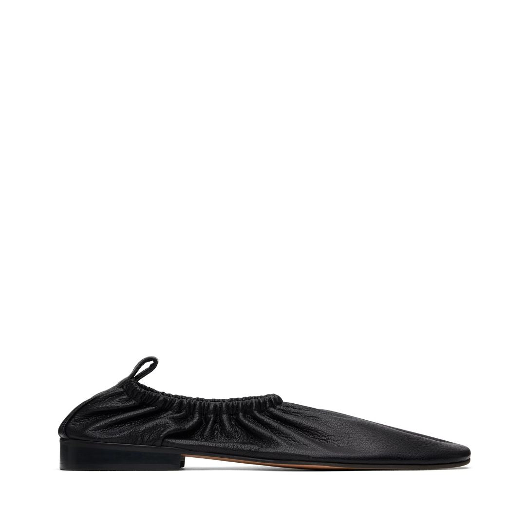 RECTO Black Gathered Slip-on Loafers