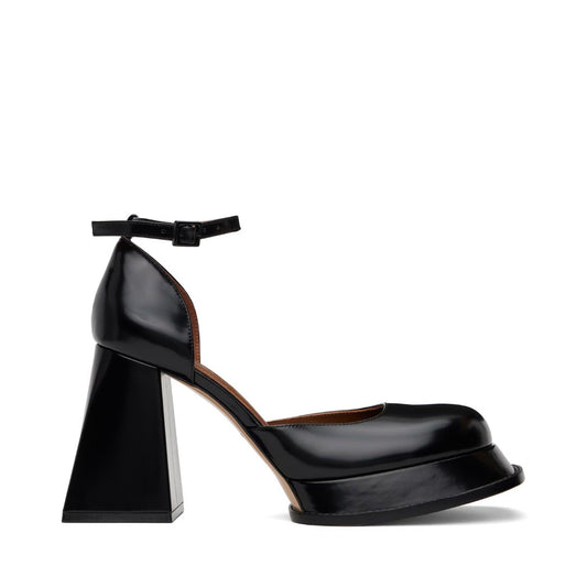 SHUSHU/TONG Black Round Toe Strap High Heels