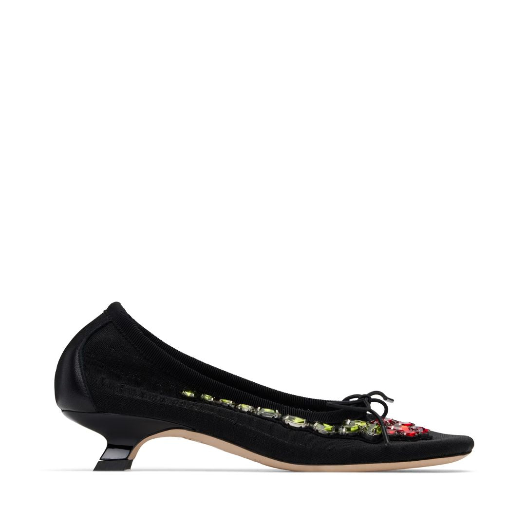 SIMONE ROCHA Black Embellished Flower Mesh Ballerina Heels