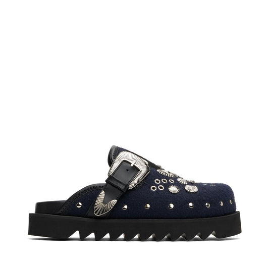 TOGA VIRILIS Black & Navy Eyelet Metal Sabot Loafers