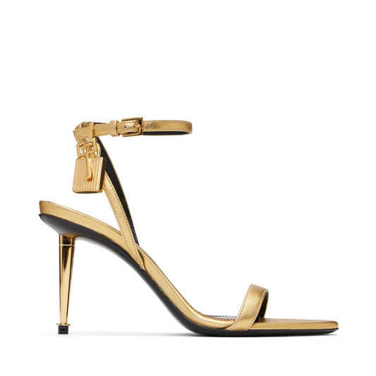 TOM FORD Gold Padlock Pointy Naked Heeled Sandals