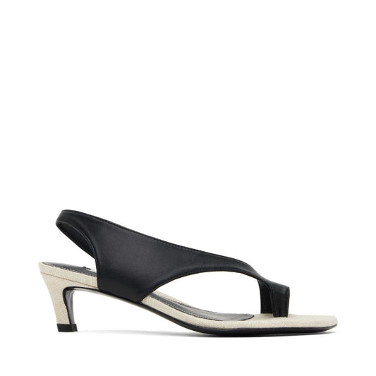 TOTEME Black & Beige Leather Thong Heeled Sandals