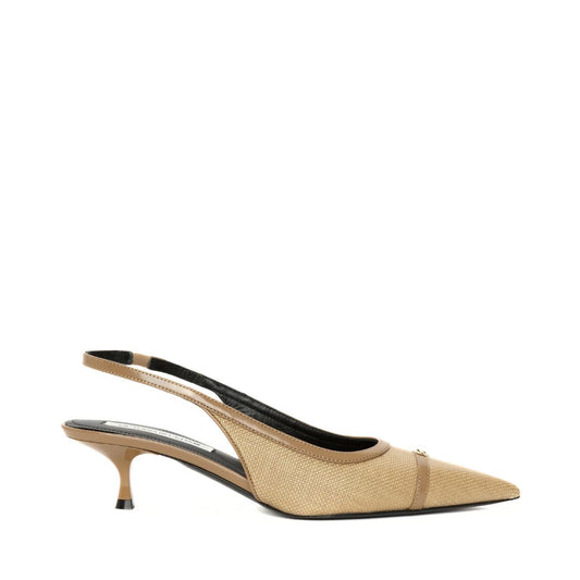 VICTORIA BECKHAM Light Beige Rafia Slingback Kitten Heel
